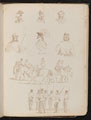 Four studies of male busts, two of a woman with parasol, study of group of men and woman on horseback, study of group of soldiers