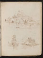 Two studies of rocky island, study of boat, dated 'June 30'