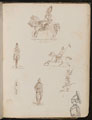 Six studies of soldiers, one on horseback inscribed 'the Blues', small study of horse from the front