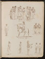 Studies of eight soldiers inscribed 'Piedmontese soldiers', 'a Volunteer Officer', two 'French soldiers at the Line'