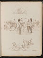 Study of a ship blowing on water, study of eight soldiers and five horses, study of a horse and carriage with a female rider