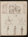Study of 'the Guards', two studies of soldiers on horseback, three studies of French, English and Piedmontese policemen