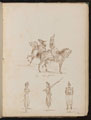 Two soldiers on horseback inscribed 'The Cert gardes', studies of artillery and infantry soldiers