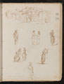Study of landscape with trees and ruined arches inscribed 'Near Frejis', six studies of figures inscribed 'Provencal Peasants'
