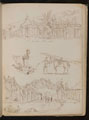 Study of a 'Genoese Villa', a man with a pipe, a packhorse, a landscaped archway with figures