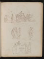 'Searching carriages at the city gate' and three studies inscribed 'Turks in Genoa' with smoking male figure, a palm reader with a soldier