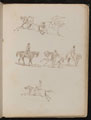 Six studies of horses with various male riders in various poses, one with raised pistol