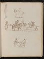Soldier in full uniform, studies of a youth with fishing rod on horseback, four men on horseback inscribed 'Piedmontese Cavalry Officers'