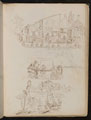 A garden and laundry scene with female figures inscribed 'Genoese Well', and a study of four figures inscribed 'Manenti's family at dinner'
