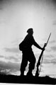 A soldier of 3rd County of London Yeomanry in silhouette, Thoresby Hall, 1940