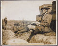 A British officer taking a break for lunch during the fighting for the Menin Road, 1917