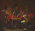 Interior of Guard Room, with soldiers of the Life Guards and Royal Horse Guards, 1840 (c)