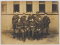 British officers in front of a barrack block at Holzminden Camp, Germany, 1918