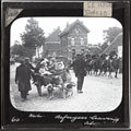 Belgian cavalry pass a refugee cart, 1914
