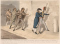 'On getting into a love affair you Discover that the numerous part of the family assisted by some professional gentlemen are determined to revenge the supposed injury, and to be overtaken by them when you and your dear friend are having a long Argument which ought to have the ascendency Venus, or Bacchus', Peninsular War, 1810 (c).