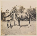 Lieutenant Arthur Fancourt Logan, 2nd Battalion The Bedfordshire Regiment, with his pony, 1915