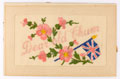 Embroidered postcard, with pink roses and a union flag, 1917 (c)
