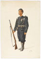 Rifleman of the 4th Gurkha Regiment in marching order, 1890