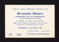 Ticket for Queen Mary's Army Auxiliary Corps Old Comrades dinner, 3 June 1967
