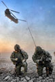 British soldiers disembarking from a Chinook helicopter, Operation ZAMARY KARGHA (LION FALCON), Afghanistan, 2010