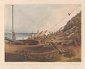 'The Queen's Battery; Seamen hauling up spars; the Centaur and Blenheim at anchor on the Diamond Patch', 1803