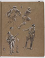 Studies of First World War soldiers, including preliminary sketches for the oil painting, 'The Second Battle of Ypres (Frezenberg)', by William Barns Wollen, 1917 (c)