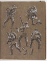 Studies of First World War soldiers, including preliminary sketches for the oil painting, 'Defeat of the Prussian Guard at Ypres, 1914', by William Barns Wollen, 1917 (c)