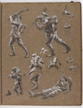 Studies of First World War soldiers, including preliminary sketches for the oil painting, 'Defeat of the Prussian Guard at Ypres, 1914', by William Barns Wollen, 1917 (c)
