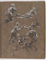 Sketches of First World War soldiers, including some preliminary studies for the oil painting, 'The 42nd Battalion, Royal Highlanders of Canada, in action at Sanctuary Wood, 1916', by William Barns Wollen, 1917 (c)