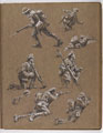 Sketches of First World War soldiers, including some preliminary studies for the oil paintings, 'The Territorials at Pozières, 23 July 1916' and 'Our "Little Contemptibles"', by William Barns Wollen, 1917 (c)