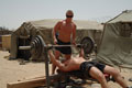 Soldiers weightlifting in Forward Operating Base Gibraltar, Helmand Province, Afghanistan, 2008