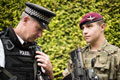 A soldier from 2nd Battalion The Parachute Regiment, with a member of the Metropolitan Police, Operation TEMPERER, London, 29 May 2017
