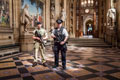 A Trooper of the Household Cavalry patrols the halls of the Palace of Westminster alongside an armed member of the Metropolitan Police, Operation TEMPERER, 26 May 2017