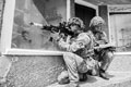 Soldiers from the Royal Anglian Regiment engaged in urban warfare training, Lydd Ranges, 2017
