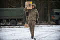 Resupply of 24 hour rations to troops in the field, Exercise SPECULAR, Sennelager Training Area, Germany, 2017