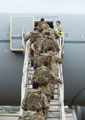 Soldiers of 5 Rifles embark on a RAF Voyager aircraft for deployment to Estonia, 2017