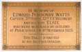 Commemorative plaque, Captain Edward Ponsonby Watts. 3rd Sikhs, 12th Frontier Force Regiment, and his wife, Elsie, 1923.