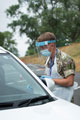 An officer of 47 Regiment, Royal Artillery, with a COVID-19 Mobile Testing Unit, West Midlands, 12 June 2020