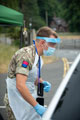 An officer of 47 Regiment, Royal Artillery, with a COVID-19 Mobile Testing Unit, West Midlands, 12 June 2020