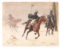A picquet of the 17th Lancers in winter dress, skirmishing with Cossacks