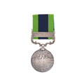 India General Service Medal 1908-35, with clasp, 'North West Frontier 1935', Naik Khan Bahadur, Indian Army Service Corps