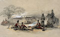 Infantrymen sitting around a camp fire, probably at Chobham Camp, 1853