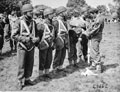 Members of the 11th (Middlesex) Battalion, The Parachute Regiment, undergo an inspection during an exercise, 1950 (c)