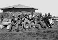 Black African soldiers seated outside a blockhouse, South Africa, 1900 (c)