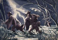 'Malaya. 137th Field Regiment (Blackpool) Signallers lay cable through swamp', 1941 (c)