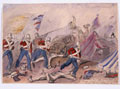 'Our Troops rushing into the entrenched camp at Ferozshah and finding the bodies of the 3rd Dragoons picketed like horses on the ground', 1845