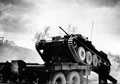 A15 Crusader Mark I tank of 3rd County of London Yeomanry (Sharpshooters) driving on to a transporter, Parham, West Sussex, 1941