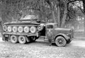 An A15 Crusader Mark I tank of 3rd County of London Yeomanry (Sharpshooters) on a transporter, Parham, West Sussex, 1941