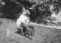'Tony cutting Freddie's hair at Rushton', 3rd County of London Yeomanry (Sharpshooters) camp, Rushton, Northamptonshire, 1940