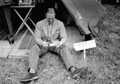 'Chris Wrey in mufti at his cocktail and tentwarming party', 3rd County of London Yeomanry (Sharpshooters) camp, Westbury, 1941